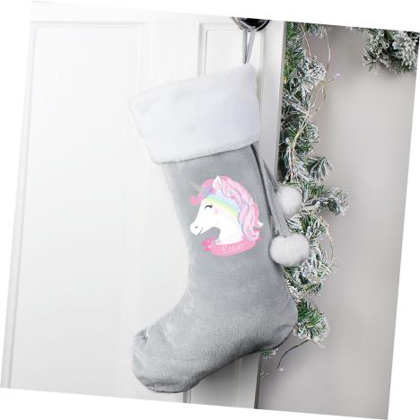 Personalised Unicorn Luxury Silver Grey Christmas Stocking Extra Image 1